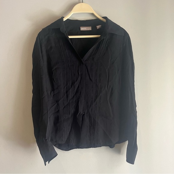 Valerie black button up pleated blouse size small 100% silk - Picture 1 of 5